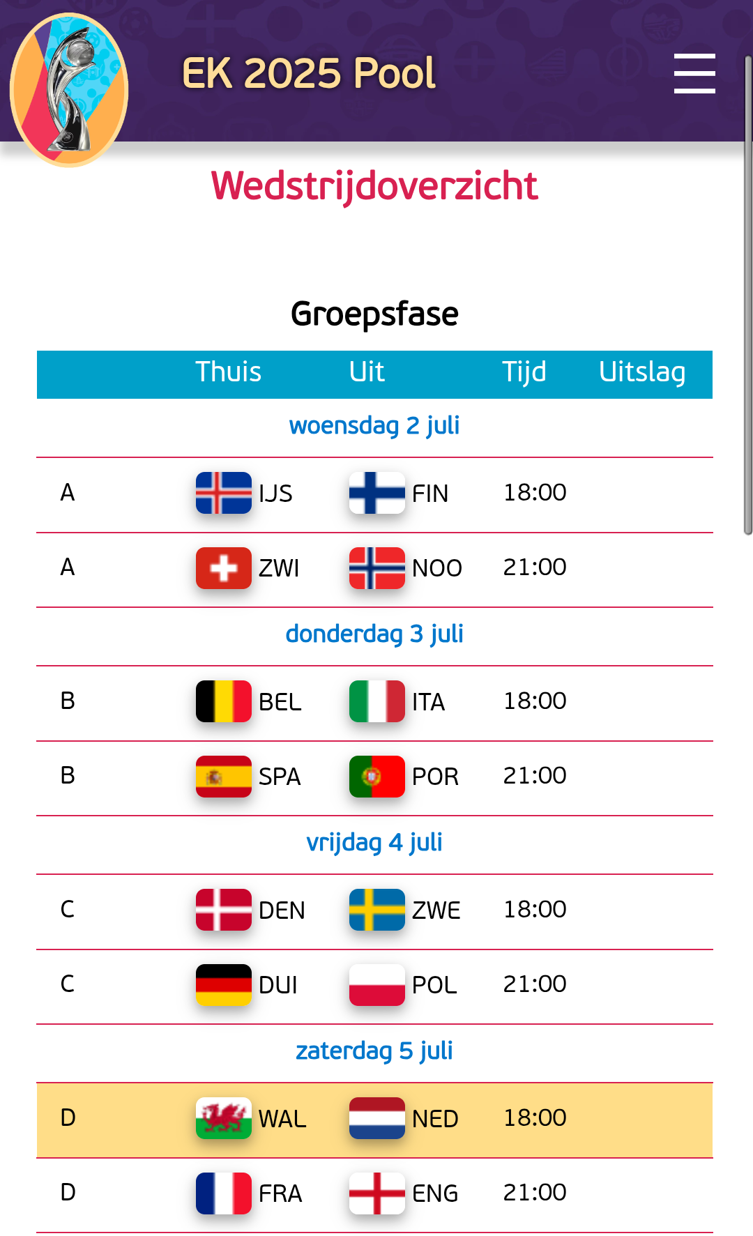 EK/WK Football Pool App screenshot